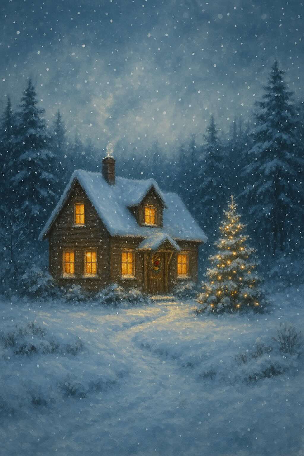 Ein Winterabend im Schnee